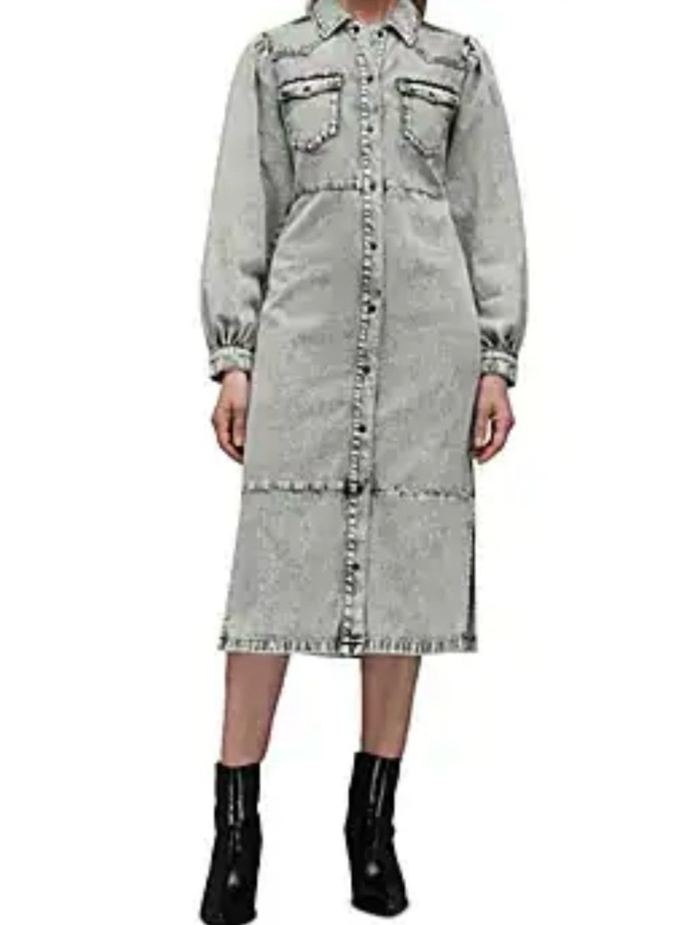 All Saints Light Gray Denim Midi Shirt Dress